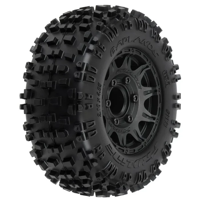 1/10 Badlands F/R 2.8″ MT Tires Mounted 12mm/14mm Black Raid (2