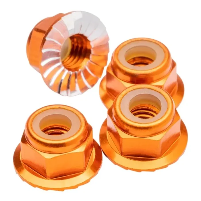 1UP Racing Premium Aluminum M4 Wheelnuts Flaged Serrated Orange (4pc) 80552