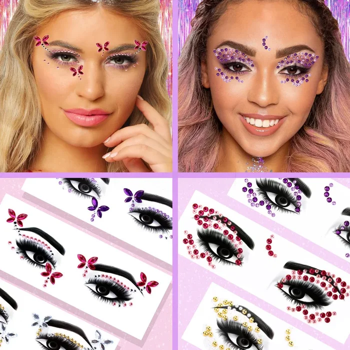 8 Sets Face Gem Stickers – Festival Face Jewels, Rhinestone Makeup Stickers, Body Gems for Parties, Raves & Cosplay