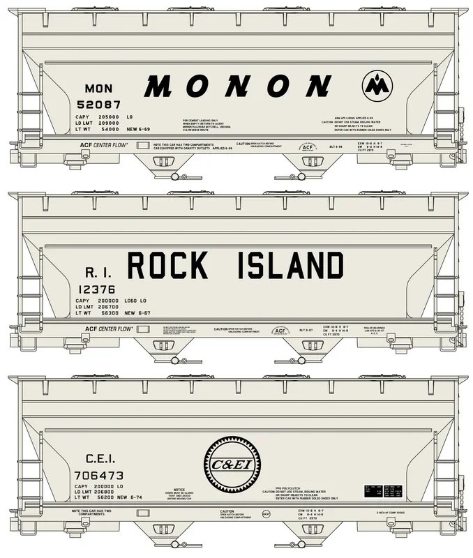 Accurail 8151 HO Scale ACF Covered Hopper Kit Midwest MON, RI, C&EI 3 Pack