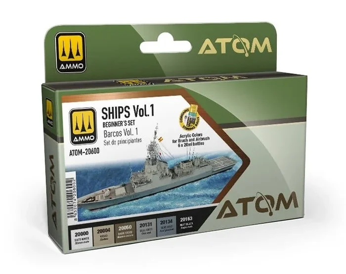 AMMO by Mig 20600 Atom: Ships Vol. 1 Beginner’s Acrylic Paint Set (6 Colors) 20ml Bottles