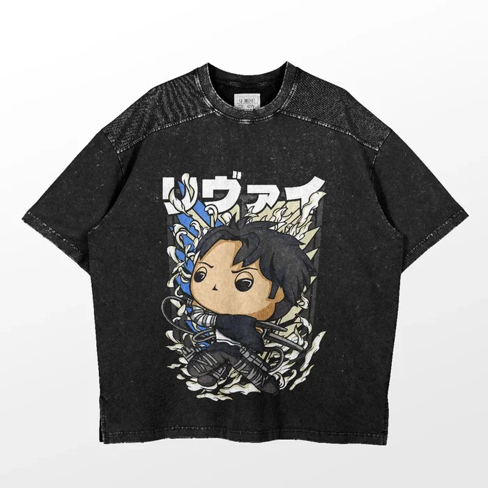 Ataque de Chibi Levi Ackerman à camiseta Titan – estilo de anime Kawaii