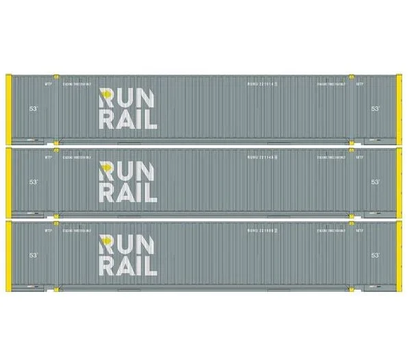 Athearn 1174 HO Scale 53′ Jindo Intermodal Container Run Rail RUNU 3-Pack