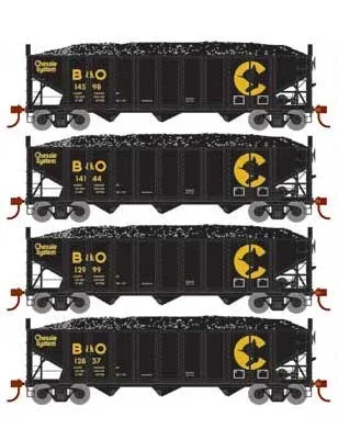 Athearn 15154 HO Scale 40′ 3 Bay Ribbed Hopper with Load Chessie System B&O 4 Pack #1