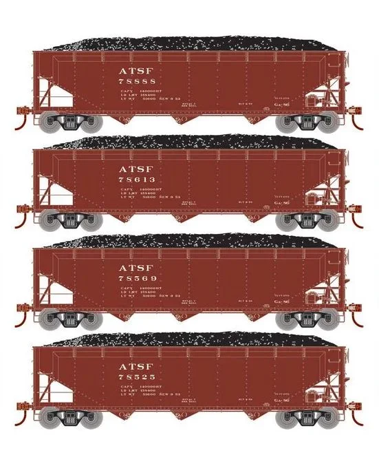 Athearn RTR 33078 HO Scale 40′ Offset Coal Hopper W/Load Santa Fe ATSF 4-Pack #1
