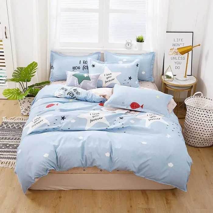 Baby Blue Stars Snow Polyester Bedding Sets