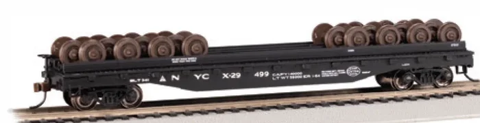 Bachmann 18936 HO Scale 55′ Flatcar with Wheel Load New York Central NYC X-29499