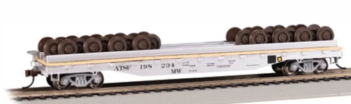 Bachmann 18937 HO Scale 55′ Flatcar with Wheel Load Santa Fe ATSF 198234