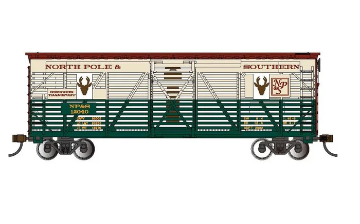 Bachmann 19709 HO Scale 40′ Animated Stock Car North Pole Southern NP&S 12040 with Christmas Reindee