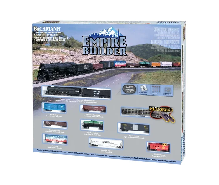 Bachmann 24009 N Scale Starter Train Set Empire Builder with Santa Fe Steam Locomotive