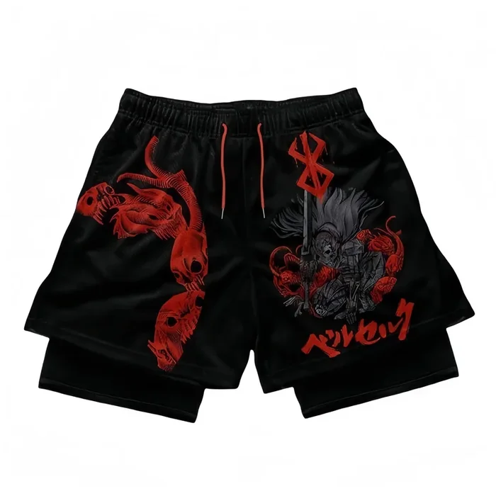 Berserk Anime Fitness -Shorts – Guts Berserker Armor Trainingshorts für Männer & Frauen | Dark Fantasy Fitness Apparel mit Opfermarke
