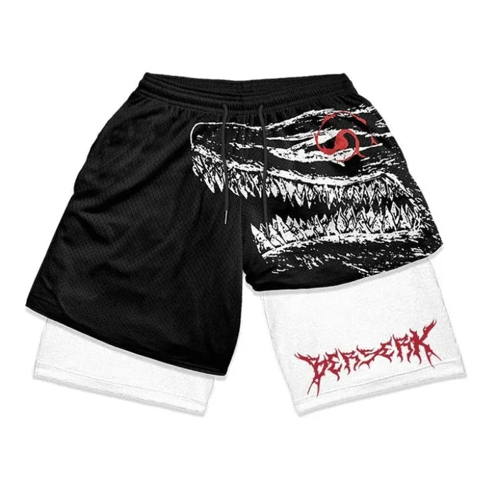 Berserk Anime Gym Shorts – Beast of Darkness Workout Shorts for Men & Women | Dark Fantasy Fitness Apparel with Graphic Design