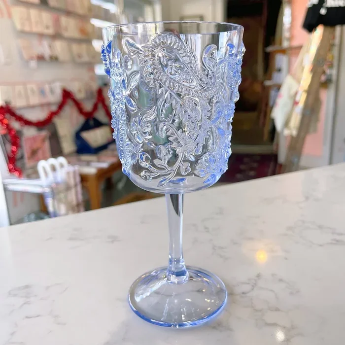 blue paisley {acrylic} wine glass