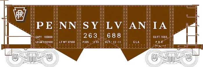 Bowser 40907 HO Scale GLa 2 Bay Open Hopper Pennsylvania Shadow Keystone PRR 263688 – NOS