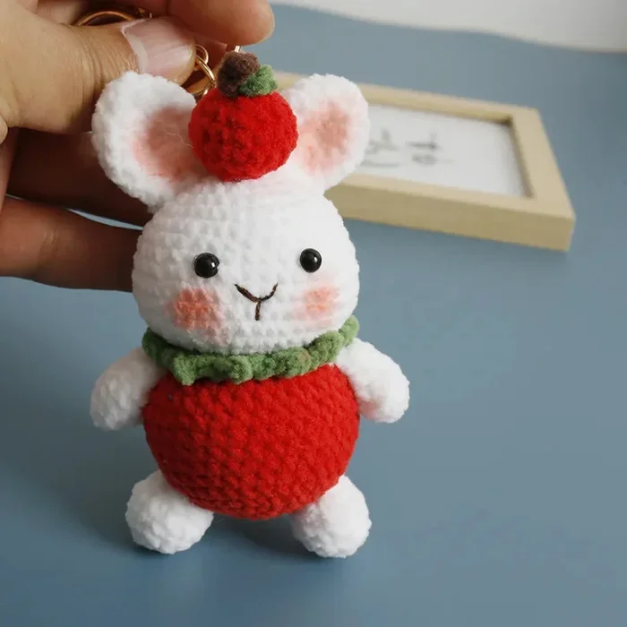 Bun Bun Strawberry Crochet Keychain