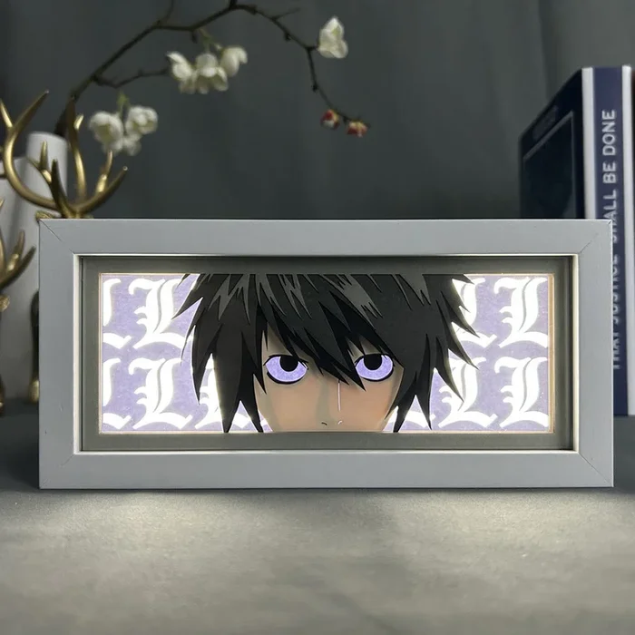 Caja de luz de anime de la muerte de Death-L (Lawliet) Efecto 3D, luz LED ajustable de 16 colores