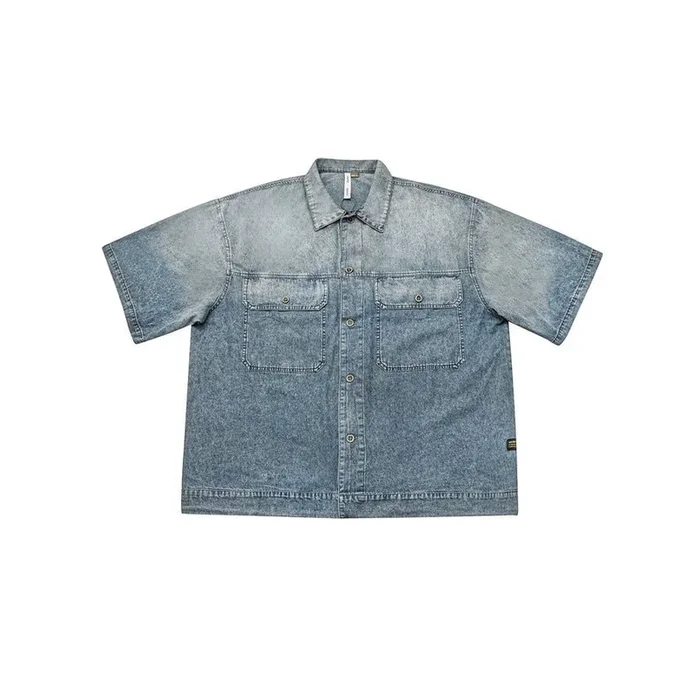 Camisa de jeans de jeans lavada vintage à venda – estilo clássico de manga curta masculina e feminina
