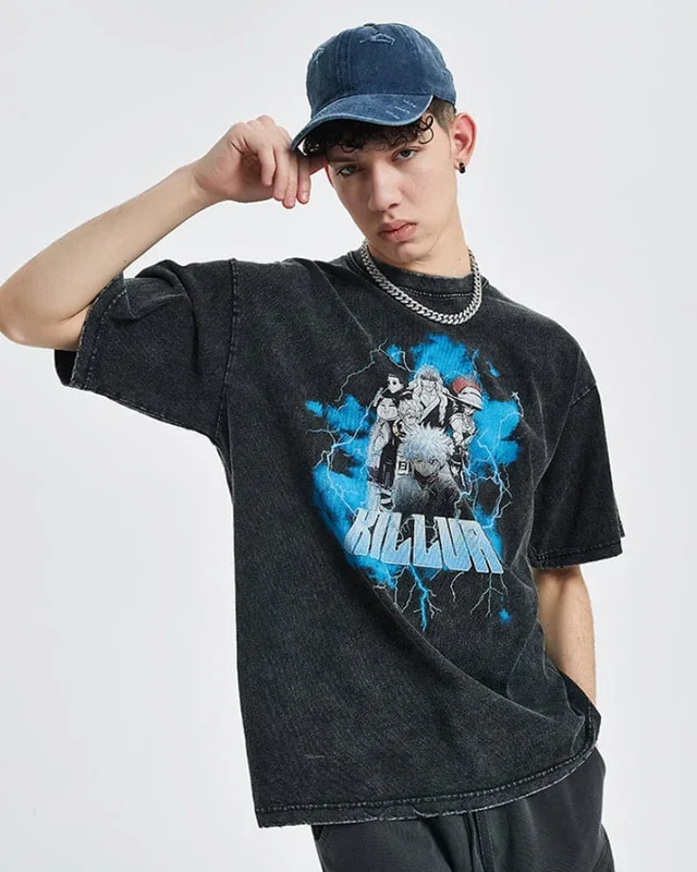 Camiseta Vintage Hunter X Hunter: camiseta gráfica de anime angustiada con Killua y su familia