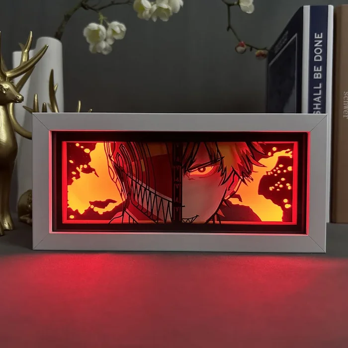 Casa-chainsw Man Anime Light Box-Denji (Formulário da serra elétrica) Lâmpada LED 3D com efeitos dinâmicos de mudança de cor