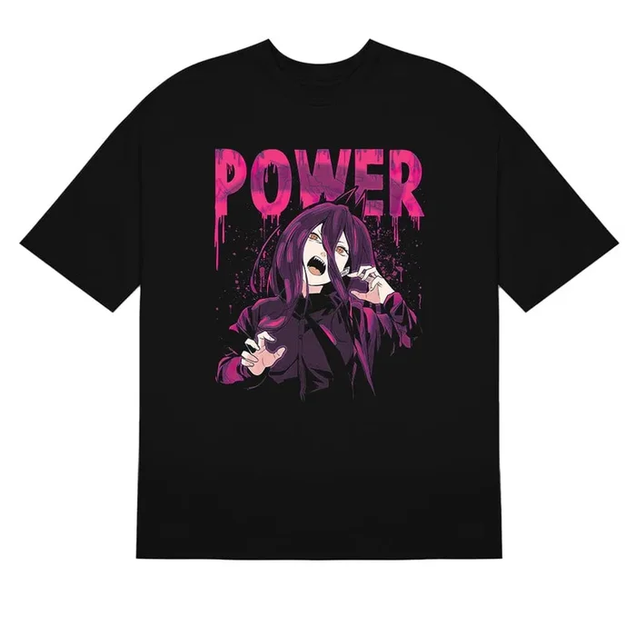 Chainsaw Man Power Pink Splash T-Shirt – 100 % Baumwolle, Anime-Shirt mit auffälligem Design