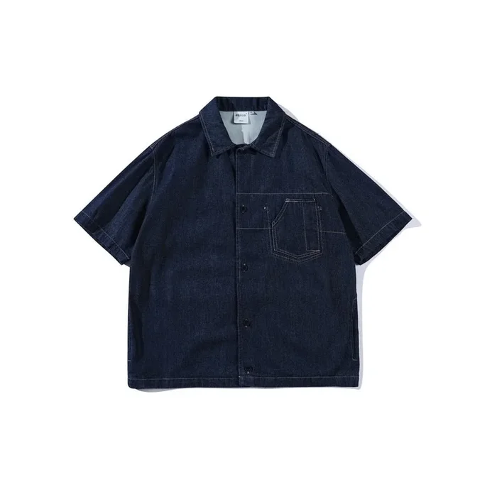 Chemise Chambray en denim foncé en vente – Style classique à manches courtes pour hommes et femmes