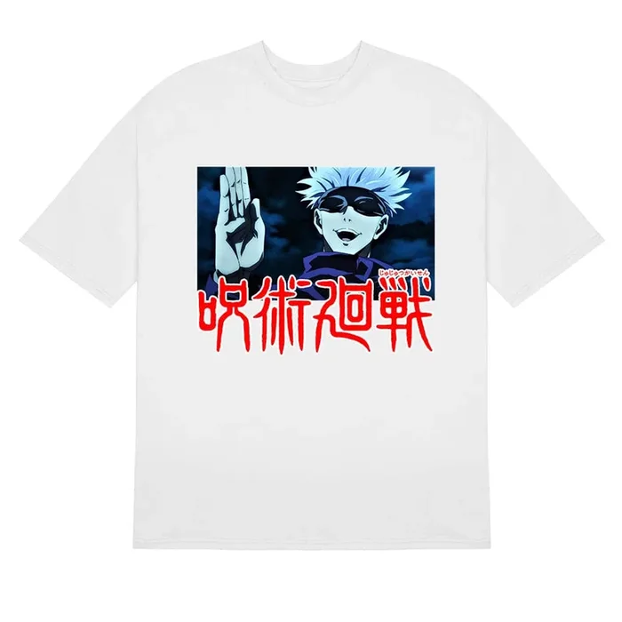 Chemise Gojo Satoru Jujutsu Kaisen avec design de geste de la main – Vêtements d’anime emblématiques