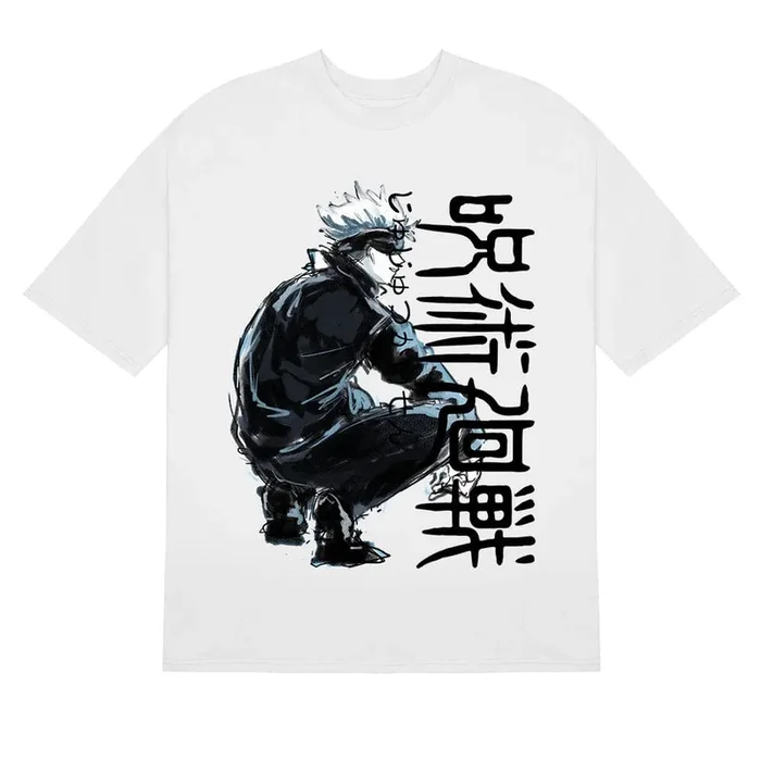 Chemise Gojo Satoru Jujutsu Kaisen avec un design de pose dynamique – Vêtements d’anime élégants