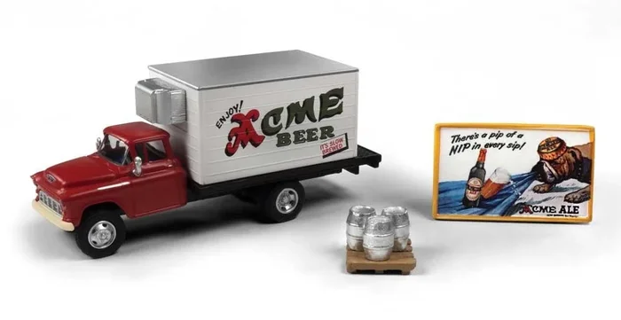 Classic Metal Works 40014 HO Scale 1955 Chevy Acme Beer Truck with Keg Skid and Sign