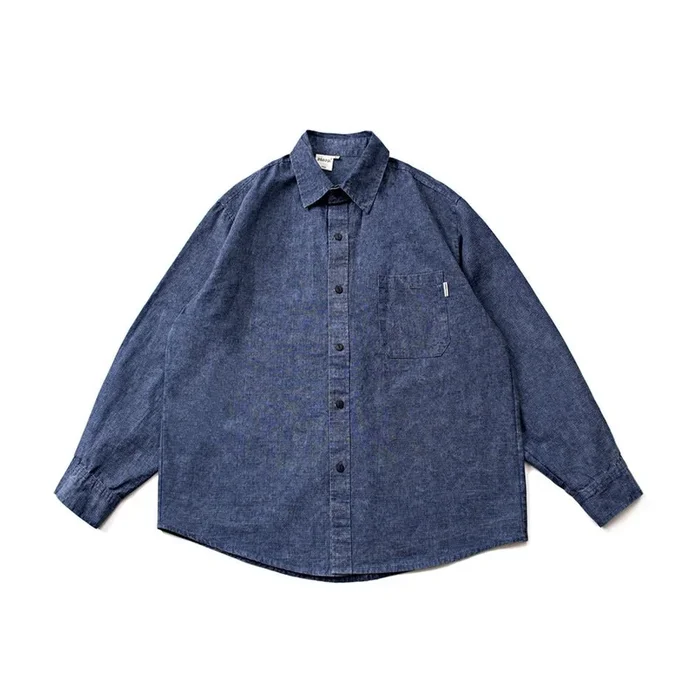 Compre clássico camisa de cambraia de jeans azul clássica à venda – estilo vintage de manga longa e masculina e feminina