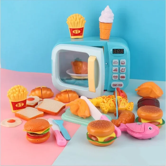 Cute Mini Microwave Oven Interactive 31pc Kitchen Children Toys with Light & Sound