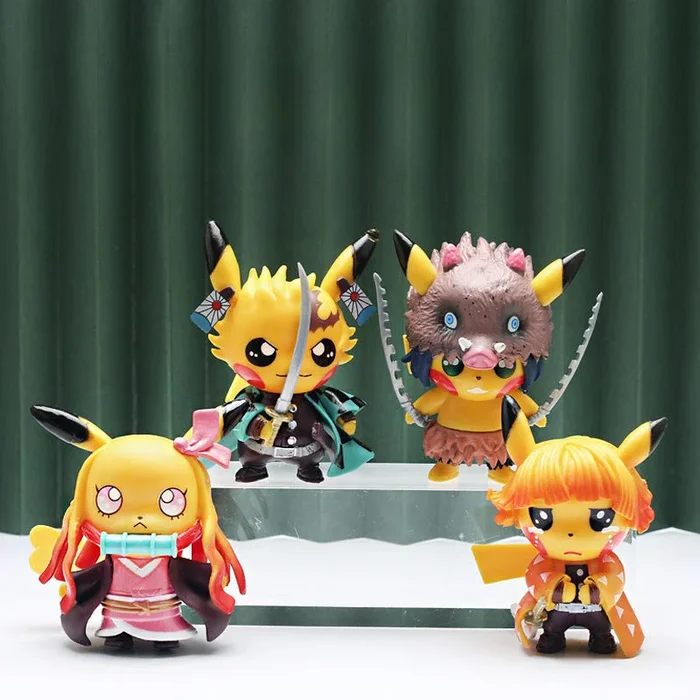 Demon Slayer Pikachu 4-Piece Set | 9cm Figures – Cosplay Pikachu Action Figures