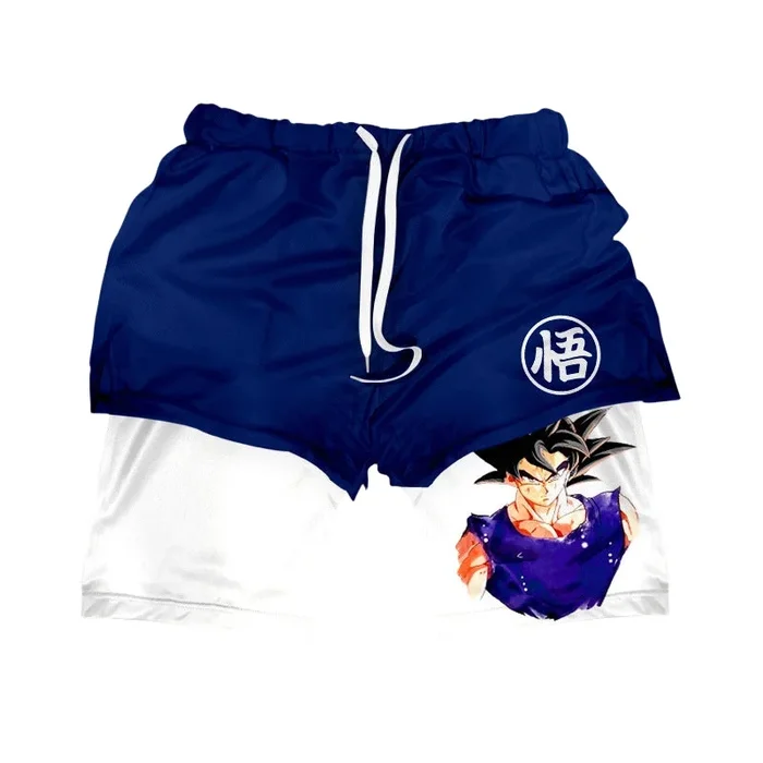 Dragon Ball Goku Gym Shorts – Shorts de exercícios de anime para homens e mulheres | Vestuário de fitness de Saiyan com símbolo kanji