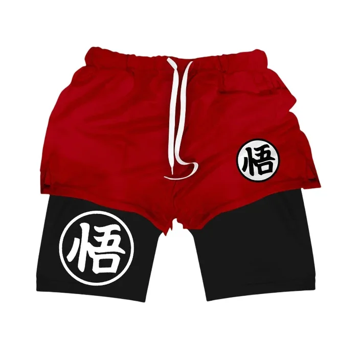 Dragon Ball Goku Symbol Gym Shorts – Saiyan Workout Shorts pour hommes et femmes | Vêtements de fitness anime avec conception kanji