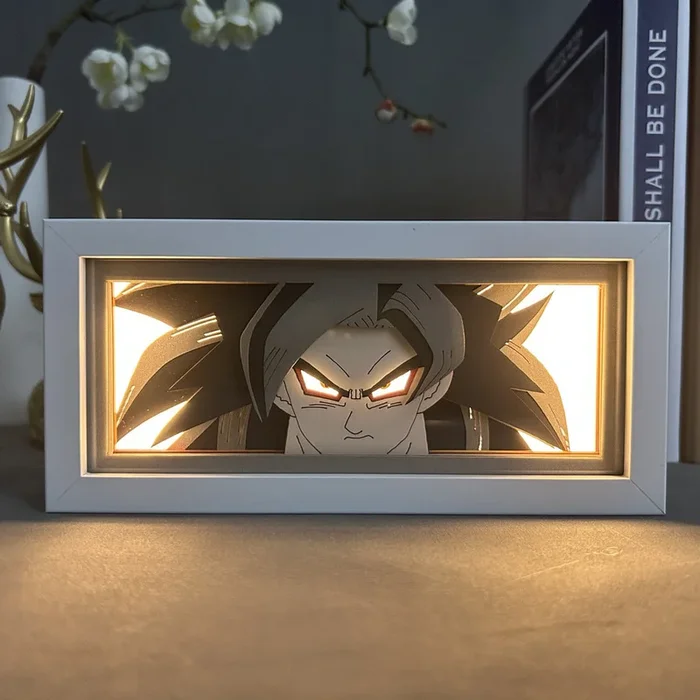 Dragon Ball Z Anime Light Box-Goku Ultra Instinct 3D LED LED com efeitos dinâmicos de mudança de cor