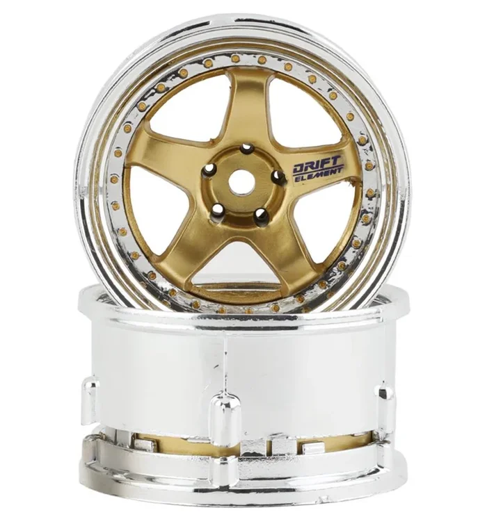 DS Racing DE-018 Gold and Chrome Element 5 Spooke Drift Wheel 2 Pack