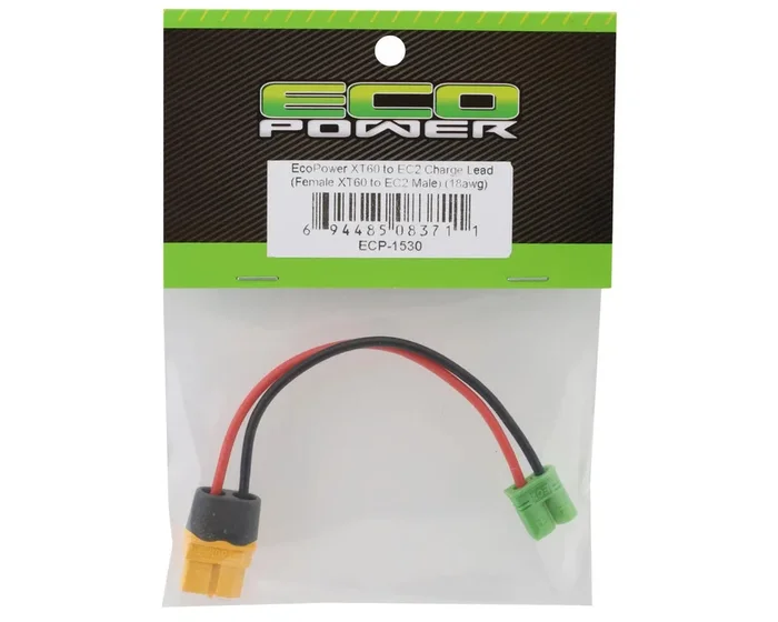 EcoPower XT60 to EC2 Charge Lead (Female XT60 to Male EC2) (4.5″) (14AWG)