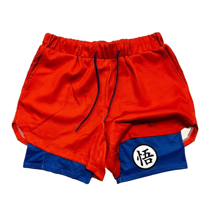 Goku Dragon Ball Gym Shorts – Shorts de exercícios de anime para homens e mulheres | Vestuário de treinamento de Saiyan com símbolo kanji
