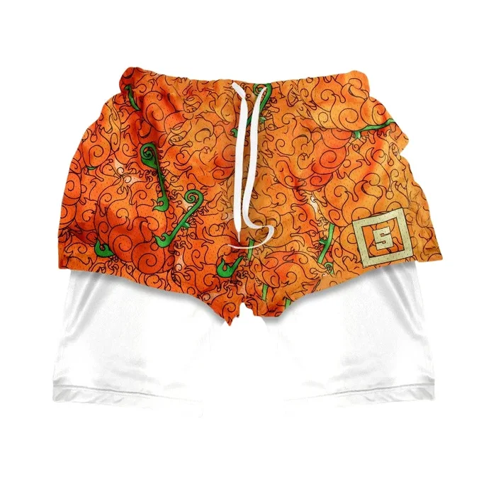 GOMU GOMU FRUCH ONE PECE SHORTS – SHORTS DE TRABALHOS DE ANIME PARA MAN e MULHERES | Vestuário de fitness de frutas de diabo