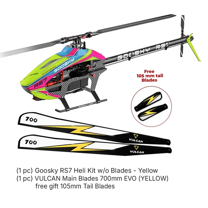 Goosky RS7 Yellow Kit w/ VULCAN 700mm EVO Blades – Free 105mm Tail Gift