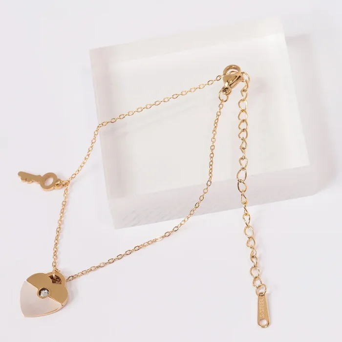 Heart & Key Charm Chain Bracelet