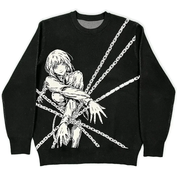 Hochwertiger Strickpullover im Chainsaw Man-Stil – Makima Chains & Control Jacquard-Design