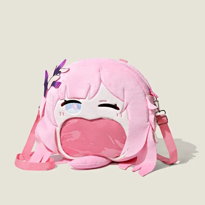 Honkai Impact 3rd Seele Vollerei Plush 숄더백 – 투명한 구강 주머니가있는 재미있는 애니메이션 디자인