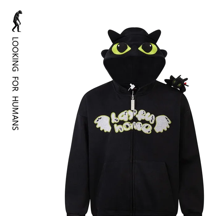 Hoodie Dragon Dragon Night Fury Fury-Hoodie Full Zip ที่ได้รับแรงบันดาลใจจากอนิเมะพร้อมหู 3 มิติและอุปกรณ์เสริมของเล่น