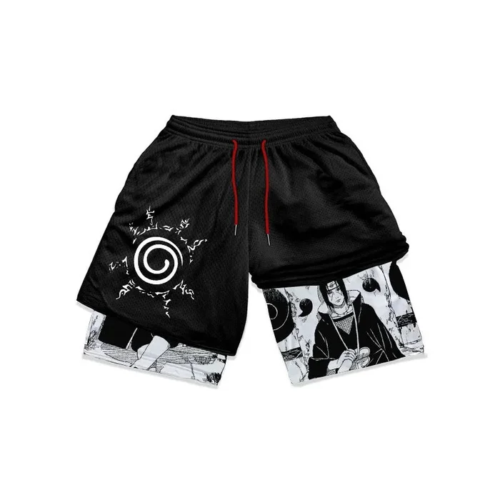 ITACHI UCHIHA MANGA PAINEL GYM SHORTS – NARUTO ANIME SHORTS SHORTS PARA HOMENS E MULHERES | Vestuário de fitness Akatsuki