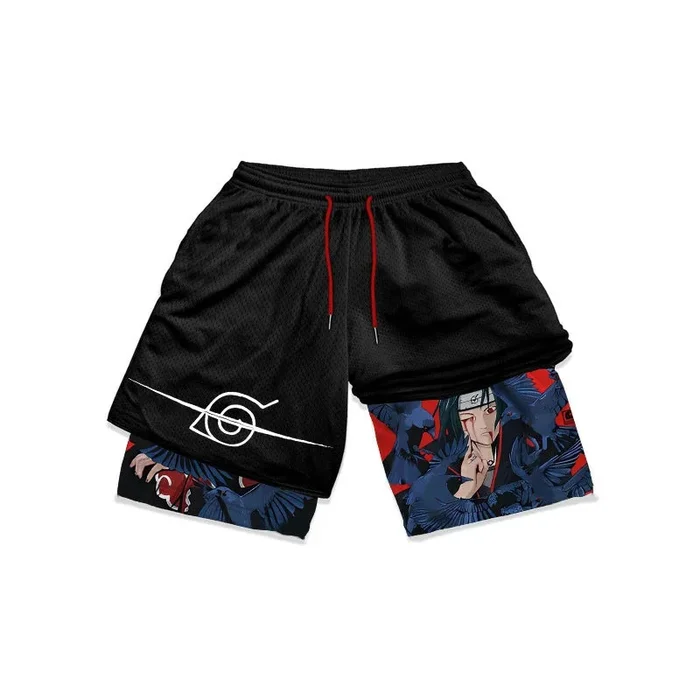 Itachi Uchiha Naruto Gym Shorts – shorts d’entraînement d’anime pour hommes et femmes | Sharingan Crow Design Fitness Apparel