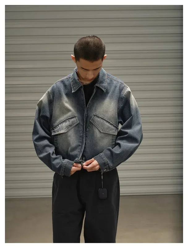 Jaqueta de cambraia de jeans lavada vintage à venda – estilo clássico de manga longa e masculina e feminina