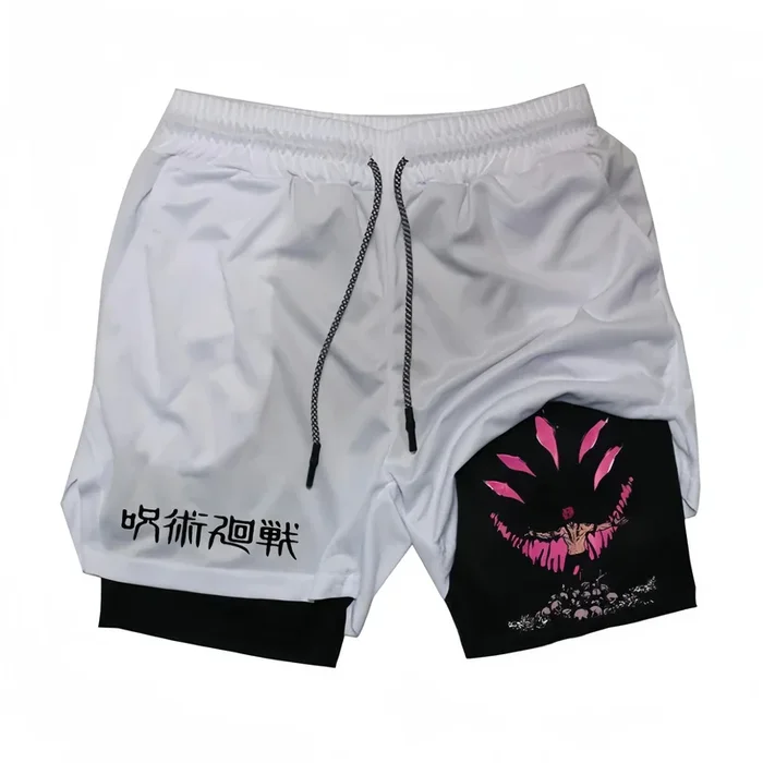 Jujutsu Kaisen-Inspired Gym Shorts with Liner – Sukuna Cursed Energy Design