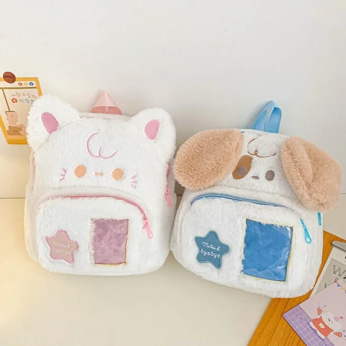 Kawaii Stars Cat Dog Plush Backpack