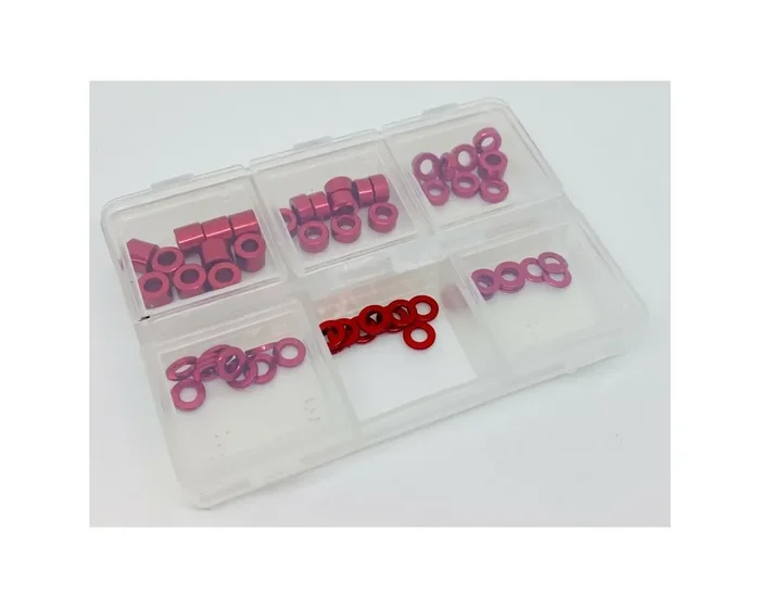Klinik RC Aluminum 3mm Ball Stud Washer Set (60pc) RED with Storage Box