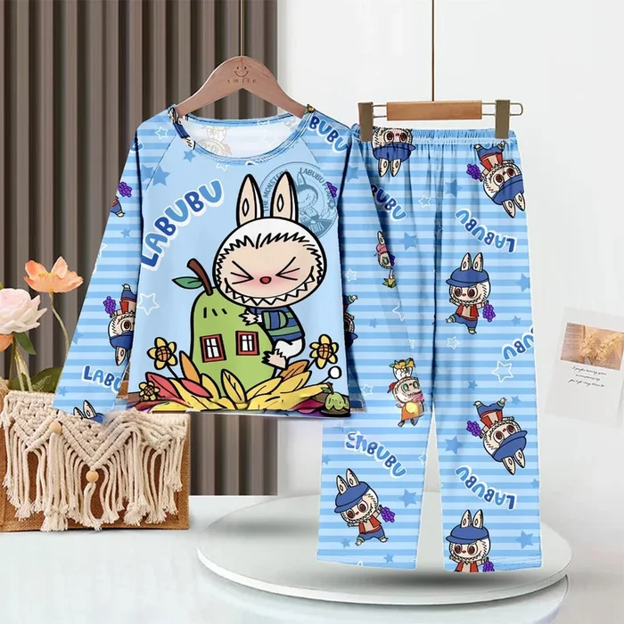 LABUBU Baby Pajama Set – Whimsical Blue Milk Silk Sleepwear